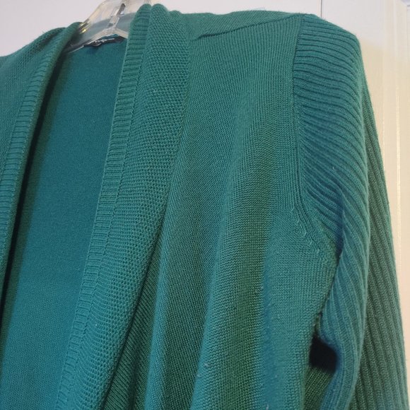 Green Open-Front Waterfall Knit Cardigan - Picture 2 of 4